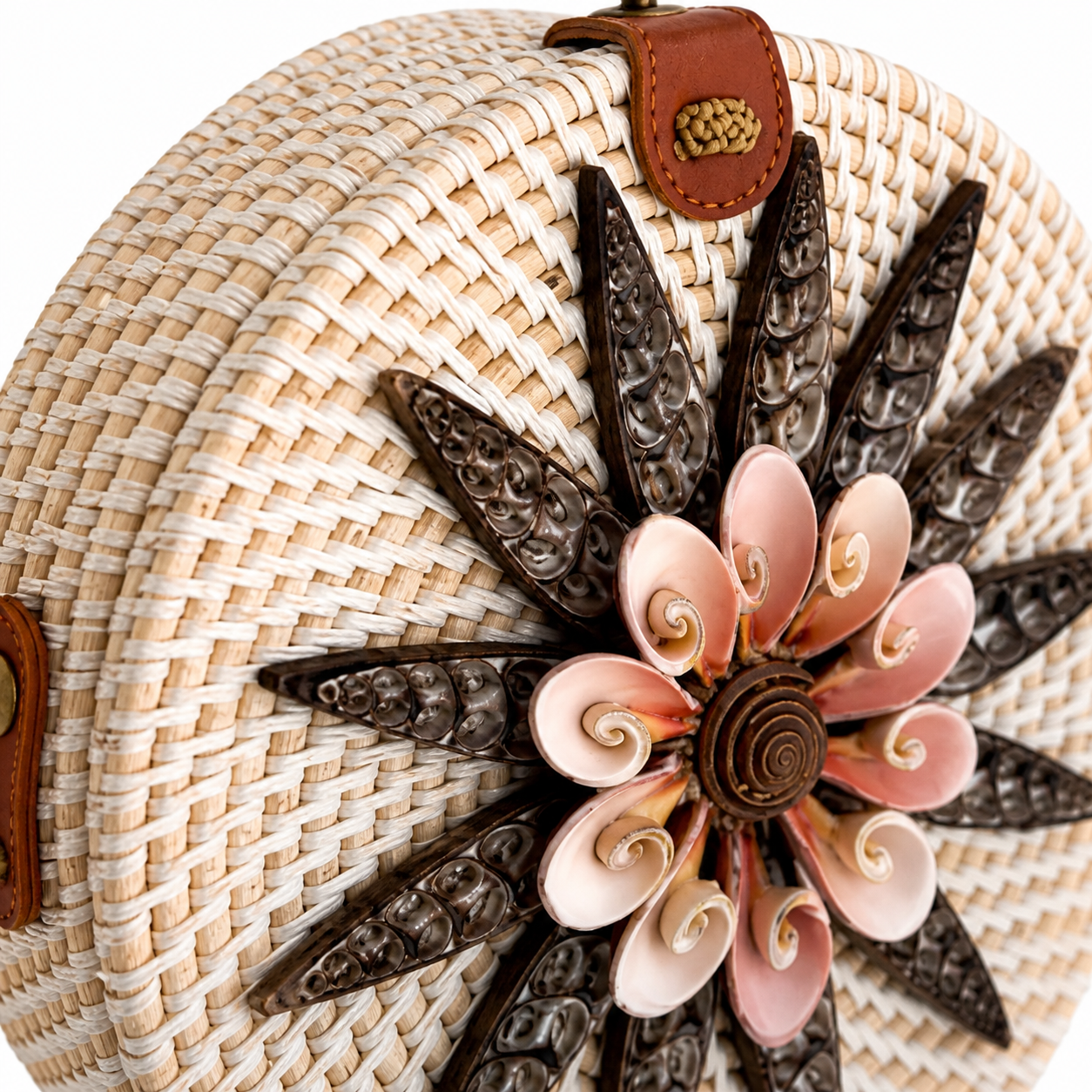 Handgemachte Ata-Gras-Tasche – Bali Boho Muschel Umhängetasche Sommer
