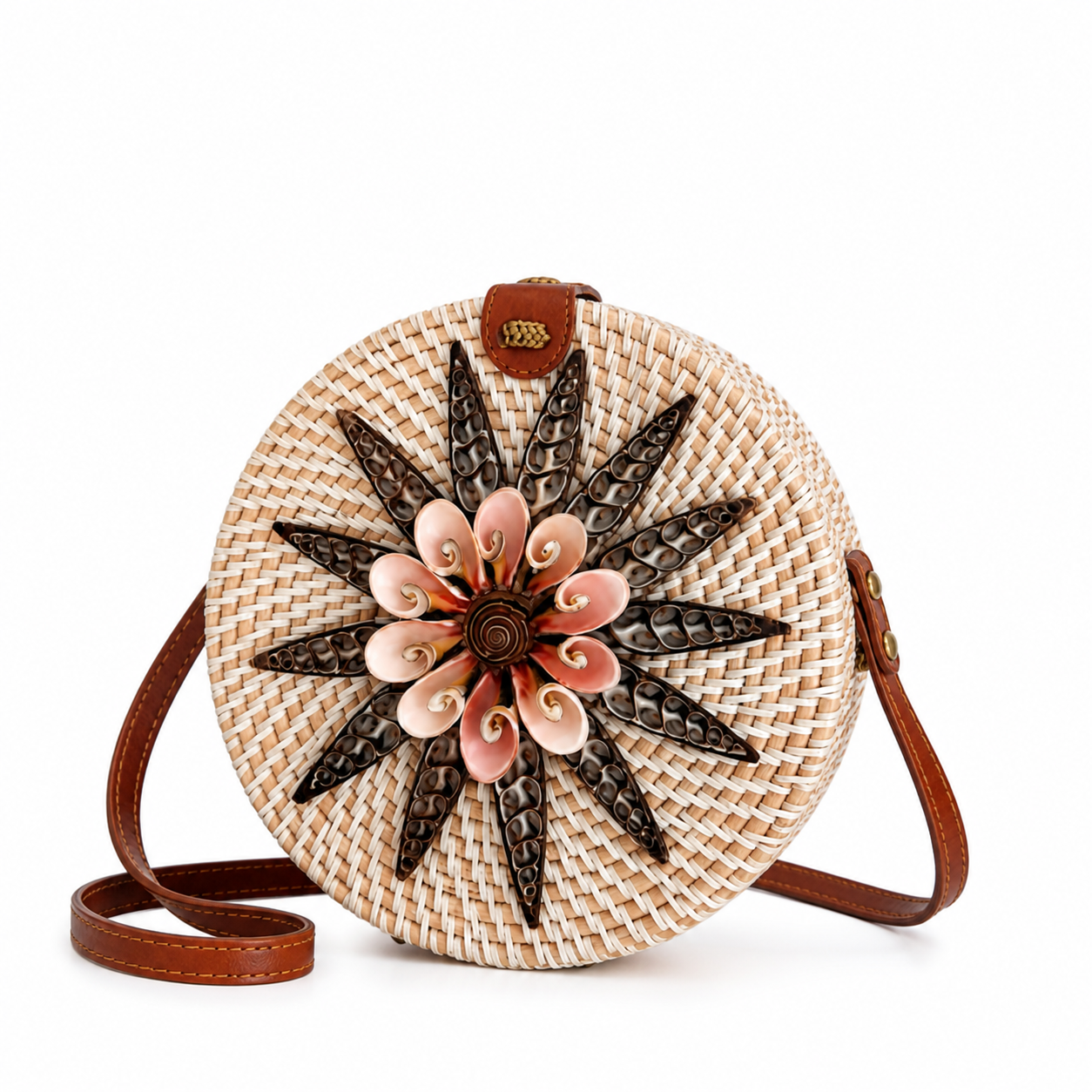 Handgemachte Ata-Gras-Tasche – Bali Boho Muschel Umhängetasche Sommer