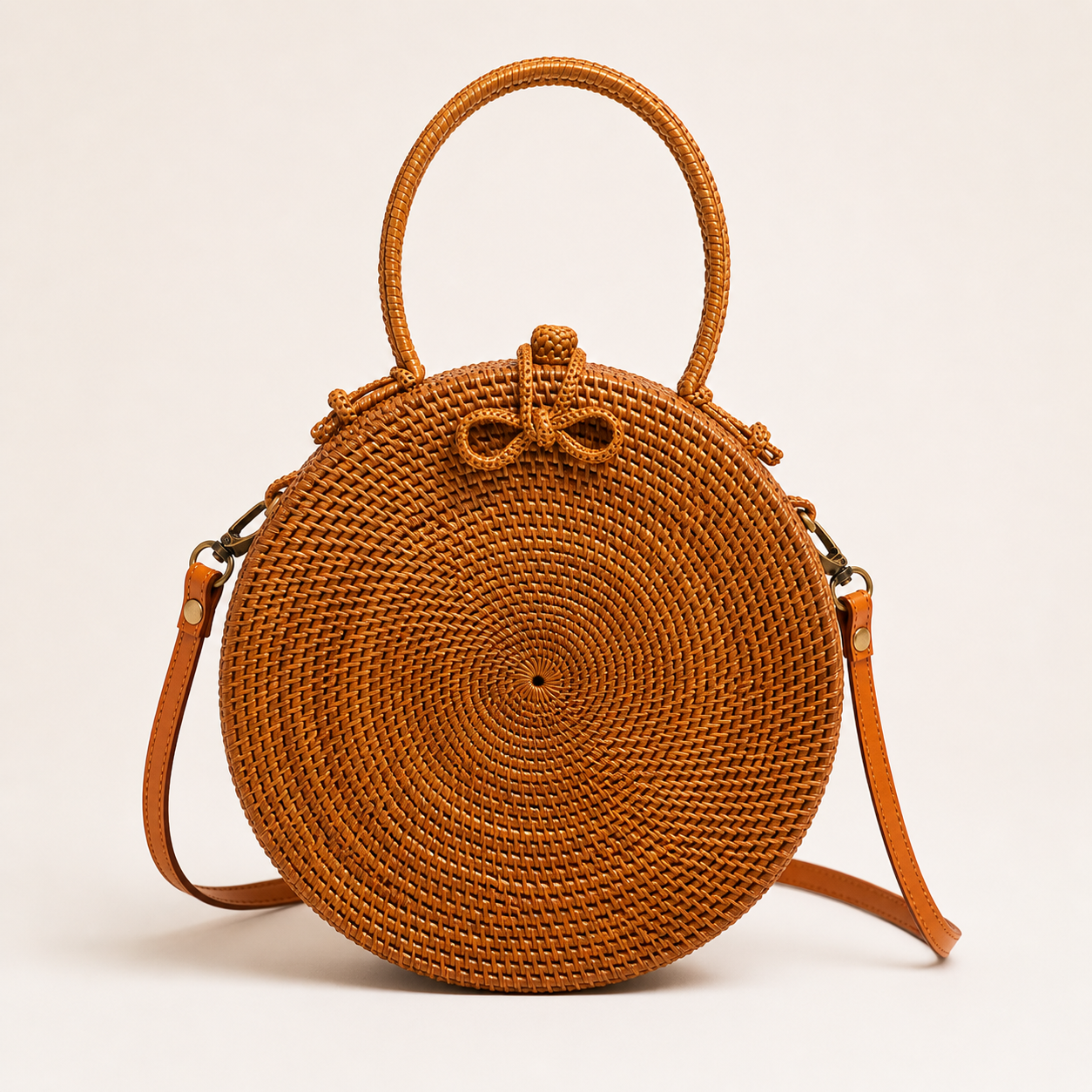 Handgemachte runde Rattan-Tasche – Bali Boho Sommerhandtasche