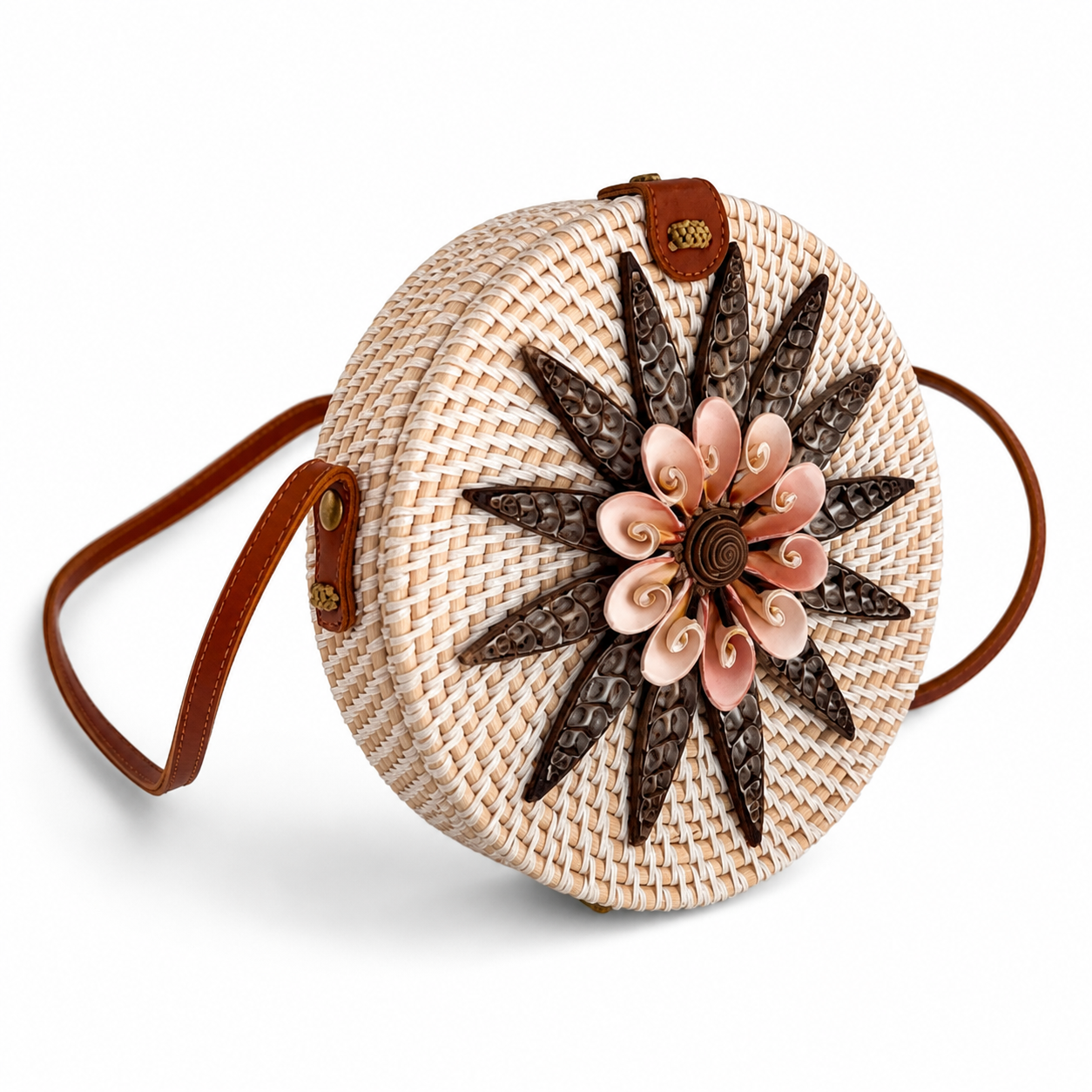 Handgemachte Ata-Gras-Tasche – Bali Boho Muschel Umhängetasche Sommer