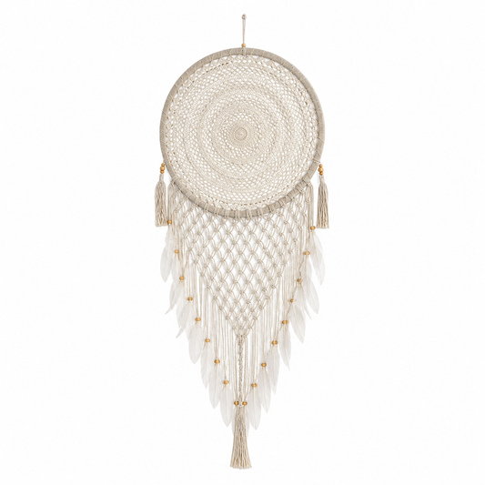 Large Boho Macrame Dreamcatcher – Handmade Wall Hanging with Feathers